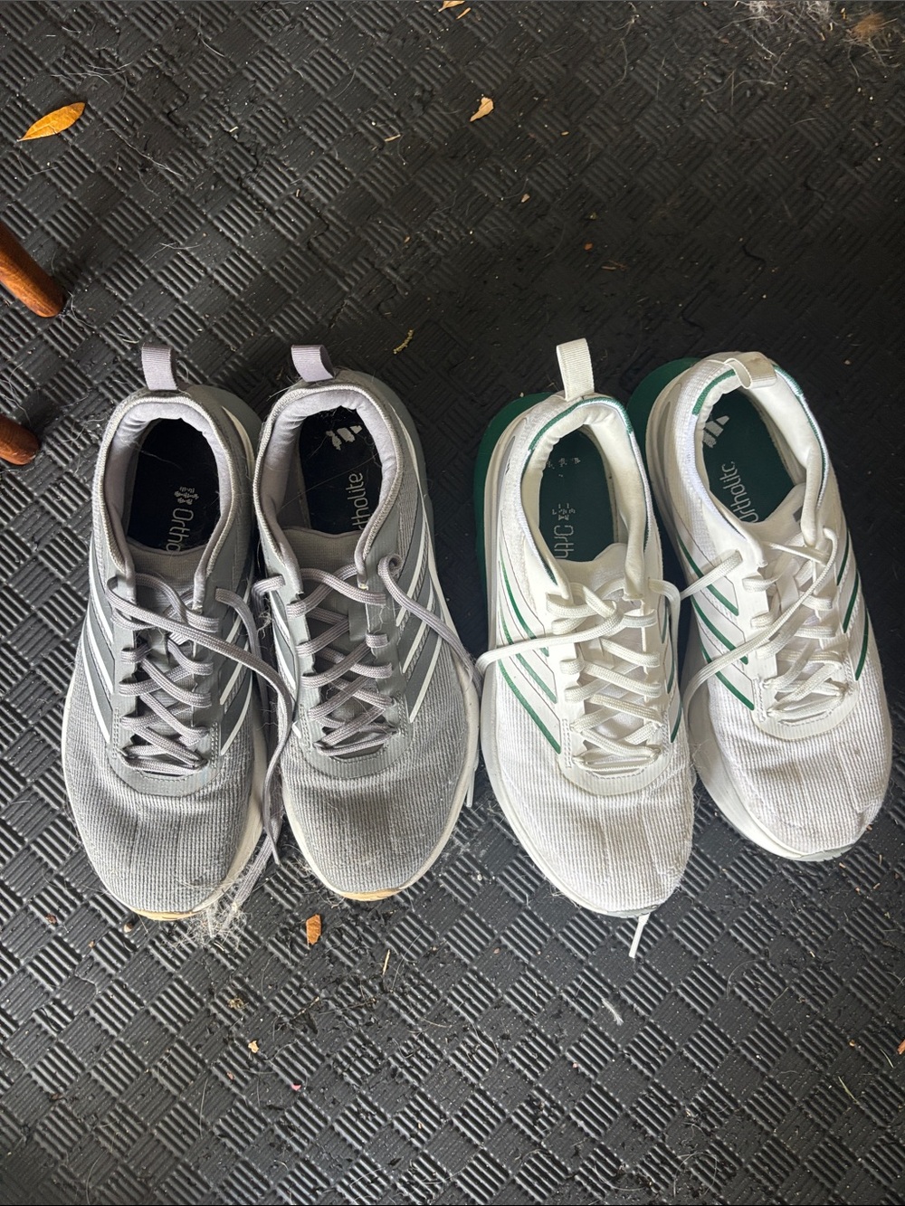 adidas Men’s Gray and White Sneakers with Green Stripes